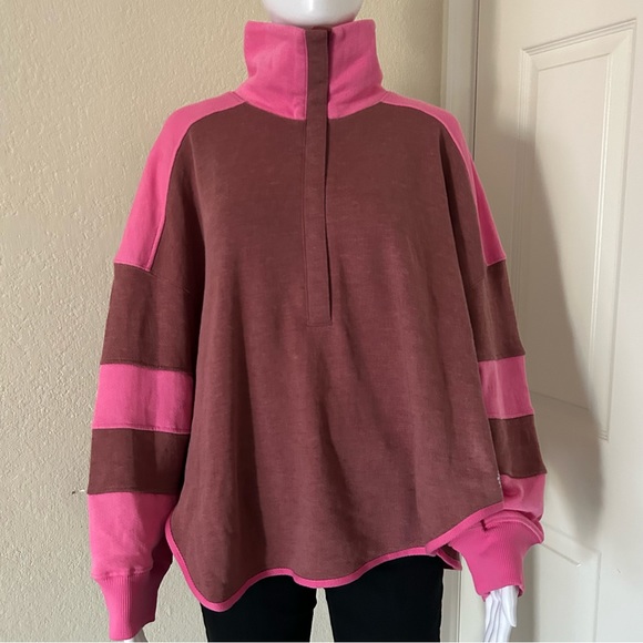 Free People Tops - Free People Warm Down Color-block pull over Long Sleeve in Pomegranate combo XS
